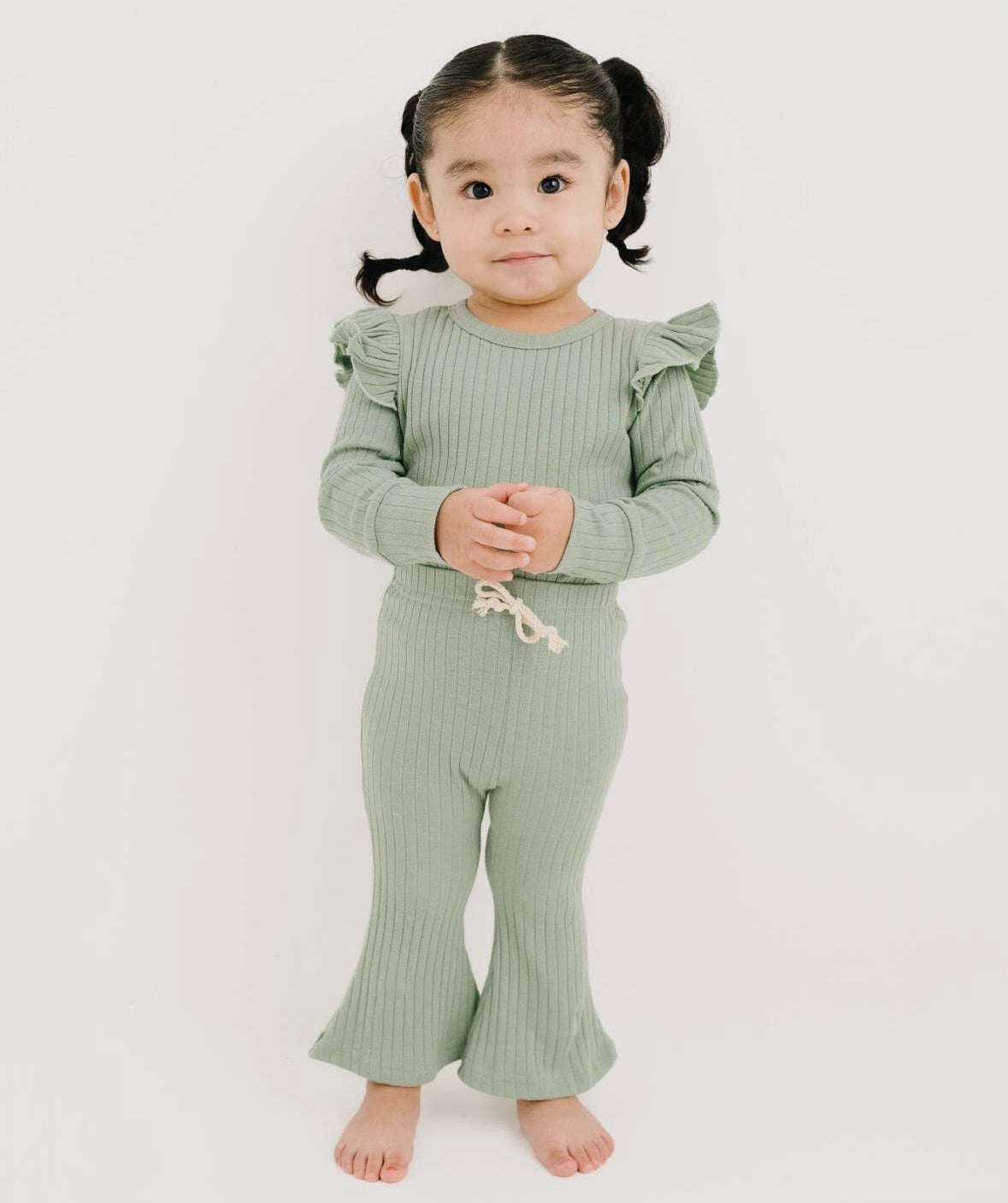 Seafoam ribbed flutter bodysuit set