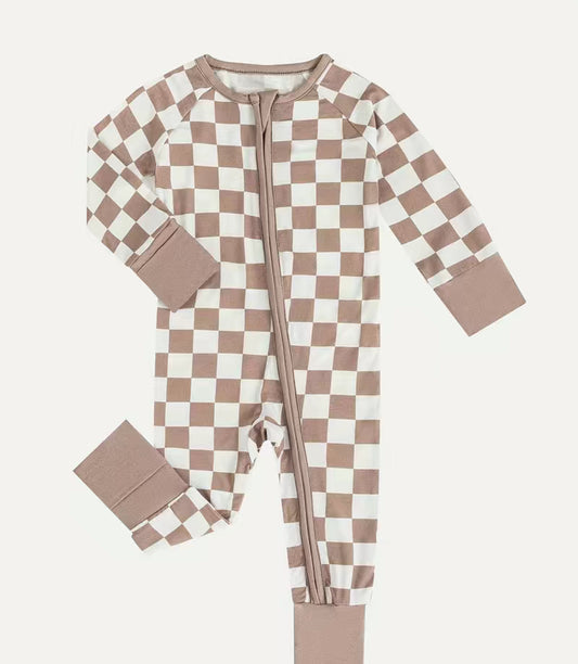 Neutral checkered bamboo Jammie’s