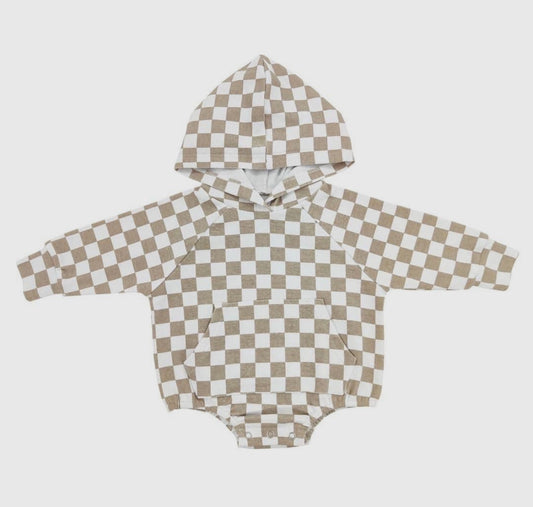 Beige checkered hoodie romper