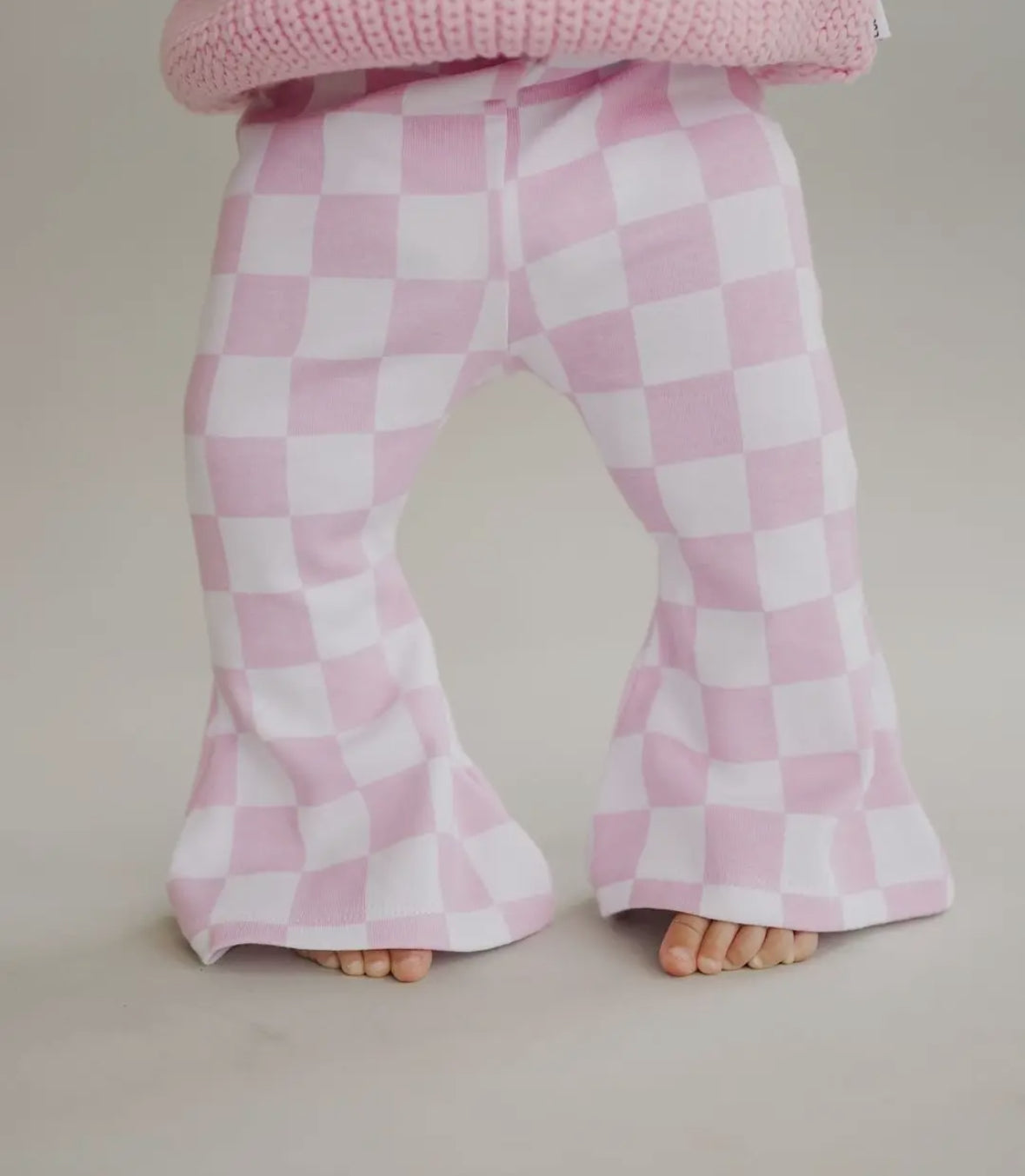 Pink checkered flared pants