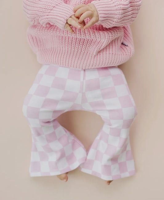 Pink checkered flared pants