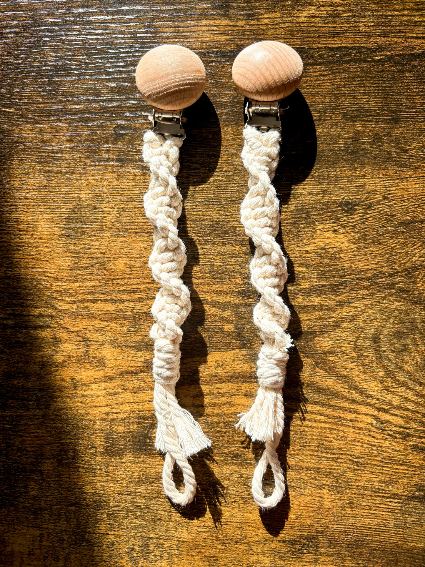 Handcrafted macrame pacifier clip